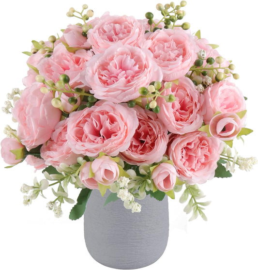Artificial Peonies Silk Flowers, 4 Bundles Faux Peony Bouquet for Farmhouse Home Decor, Light Pink