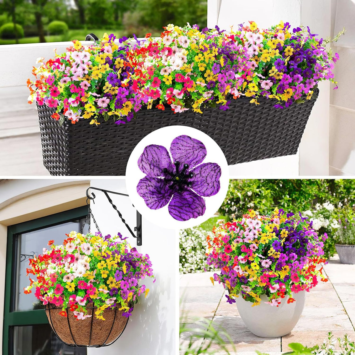 Artificial Flowers for Outdoors, Faux Flowers Daisy with Eucalyptus Leaves for Indoor Garden Home Decoration, UV Resistant Artificial Flower Fake Plants for Porch Patio, 12 Bundles (6 Multicolor)
