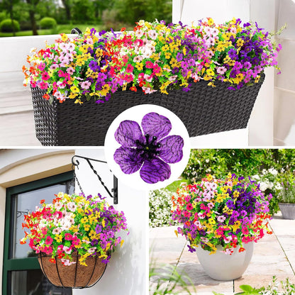 Artificial Flowers for Outdoors, Faux Flowers Daisy with Eucalyptus Leaves for Indoor Garden Home Decoration, UV Resistant Artificial Flower Fake Plants for Porch Patio, 12 Bundles (6 Multicolor)
