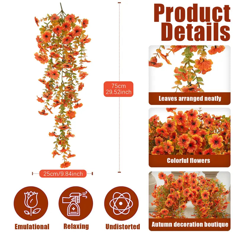 8-Piece Faux Daisy Vines Set - UV-Resistant Silk Plastic Hanging Plants with Eucalyptus Leaves