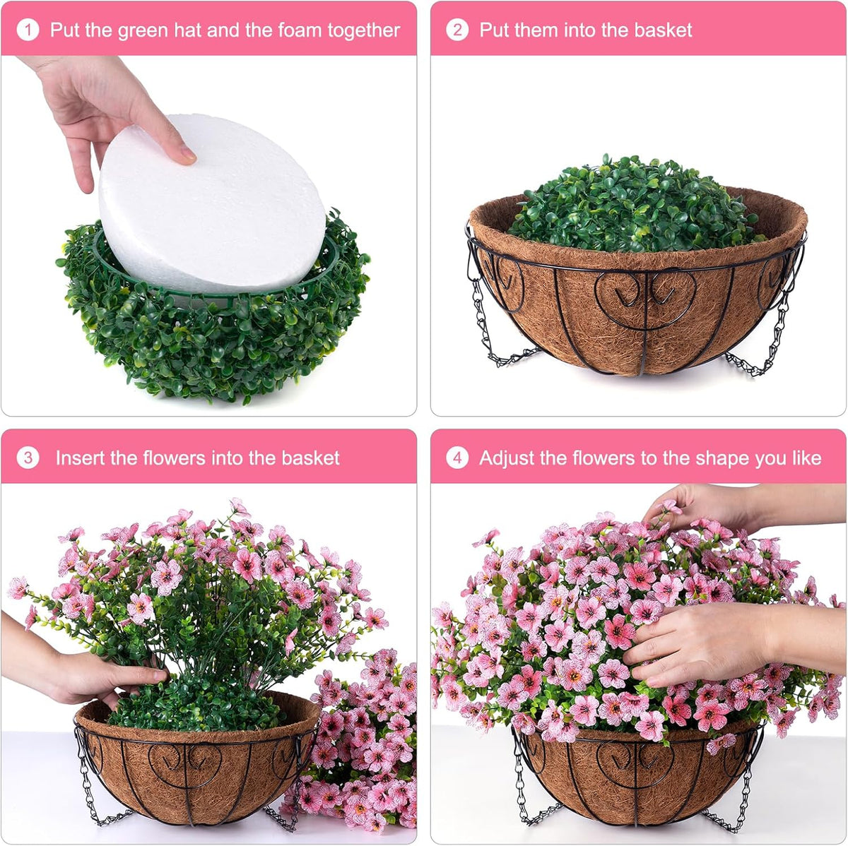 HyeFlora Artificial Fake Hanging Plants Flowers with Basket Outdoor Spring Decor, Faux Silk Pink Daisy in Pot Planter Realistic UV Resistant for Porch Home Indoor Patio Balcony Garden Yard