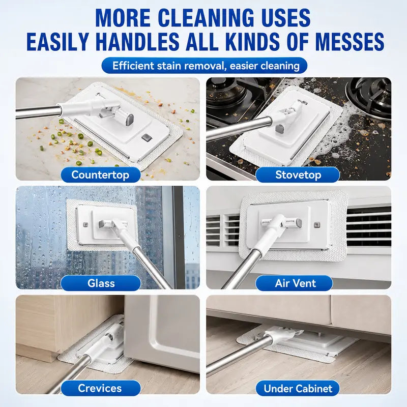 Retractable Disposable Pad Handheld Mop - Clamp-and-Go Wet Dry Tool with Hands-Free Automatic Clamp