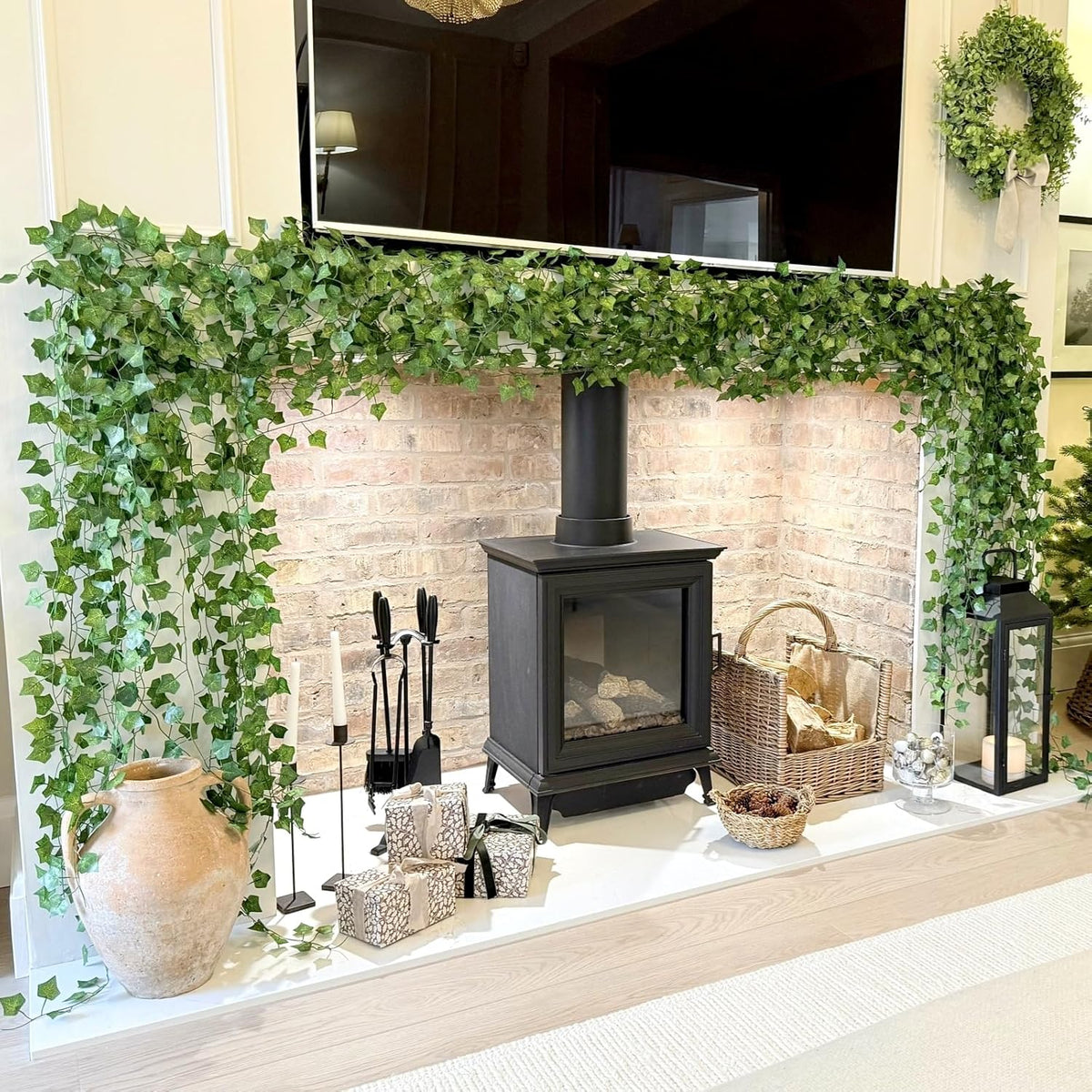 CQURE 12 Pack 84Ft Artificial Ivy Garland, Fake Vines UV Resistant Greenery Leaves Fake Plants Hanging Aesthetic Vines for Home Bedroom Party Garden Wall Room Decor