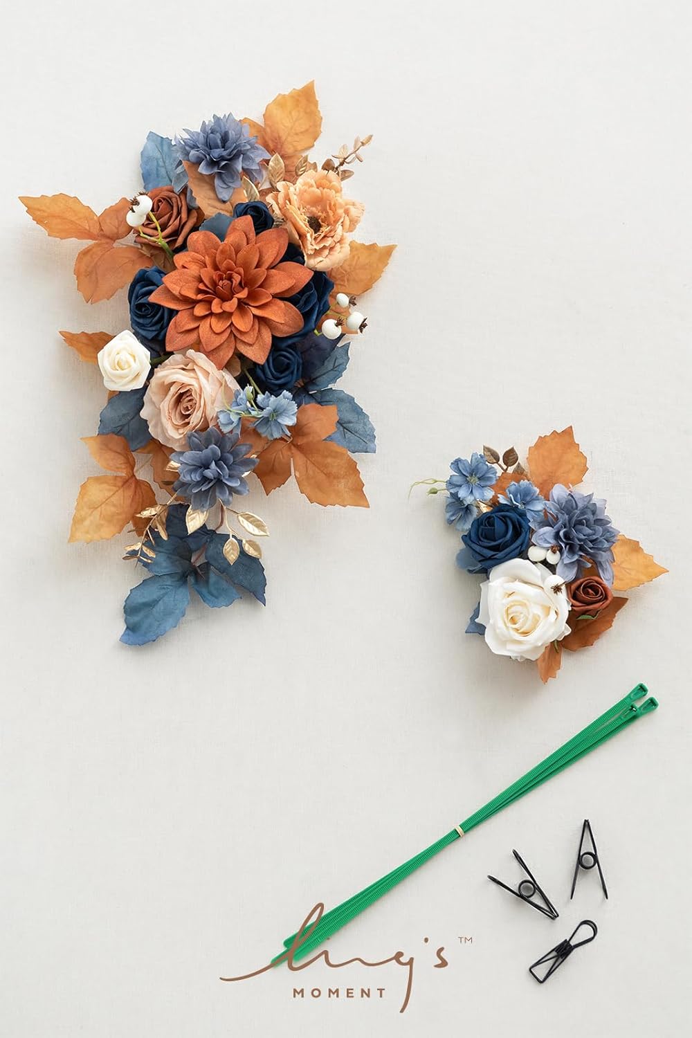 Ling's Moment 2 Pcs Artificial Welcome Sign Swag Wedding Arch Flowers Backdrop Decorations Floral Garland Orange Terracotta Navy Blue Rose Ceremony Party Reception board Door Wall Home Entryway Outdoor
