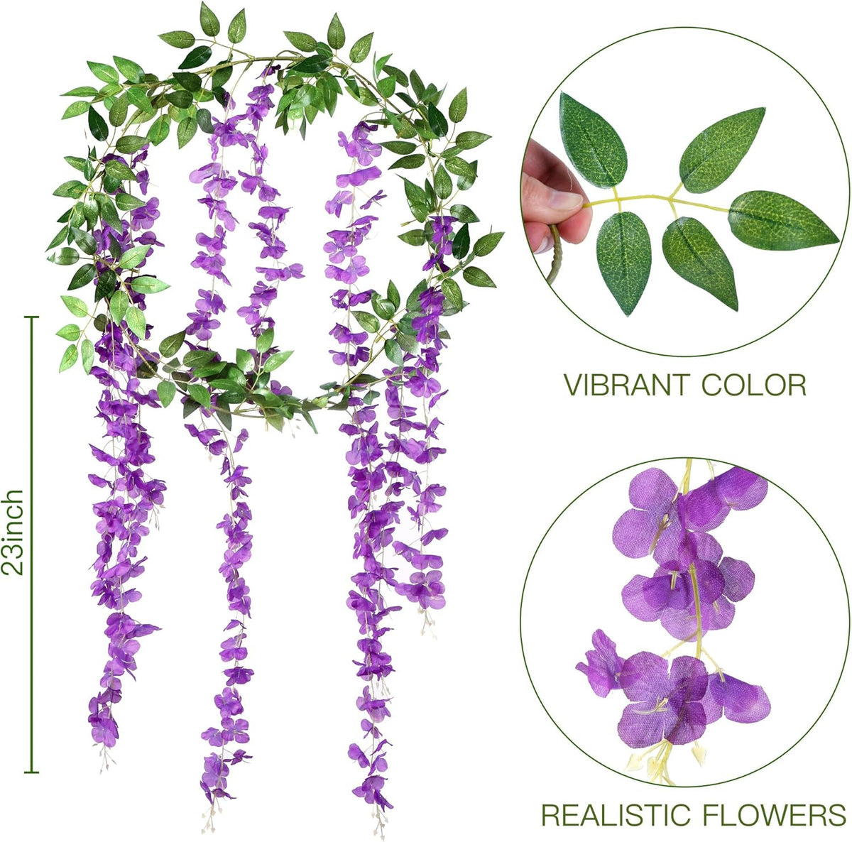 Sggvecsy 6Pcs Wisteria Garland Artificial Flowers Garland Fake Hanging Wisteria Vines Rattan Silk Hanging Flower Vines for Home Garden Outdoor Wedding Arch Party Ceremony Total 35.4Ft (Purple)