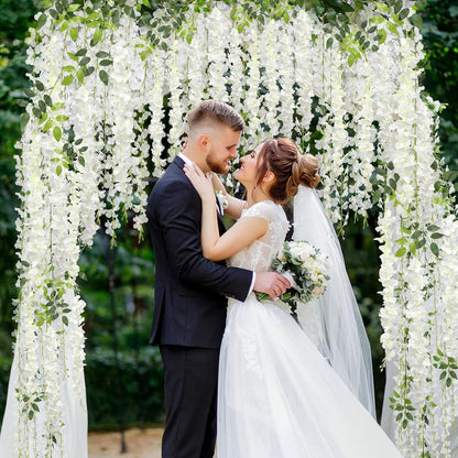 Pauwer Wisteria Hanging Flowers 24 Pack Fake Flower Garland Artificial Wisteria Vines Rattan Silk Flower String Wedding Party Wall Decorations, White