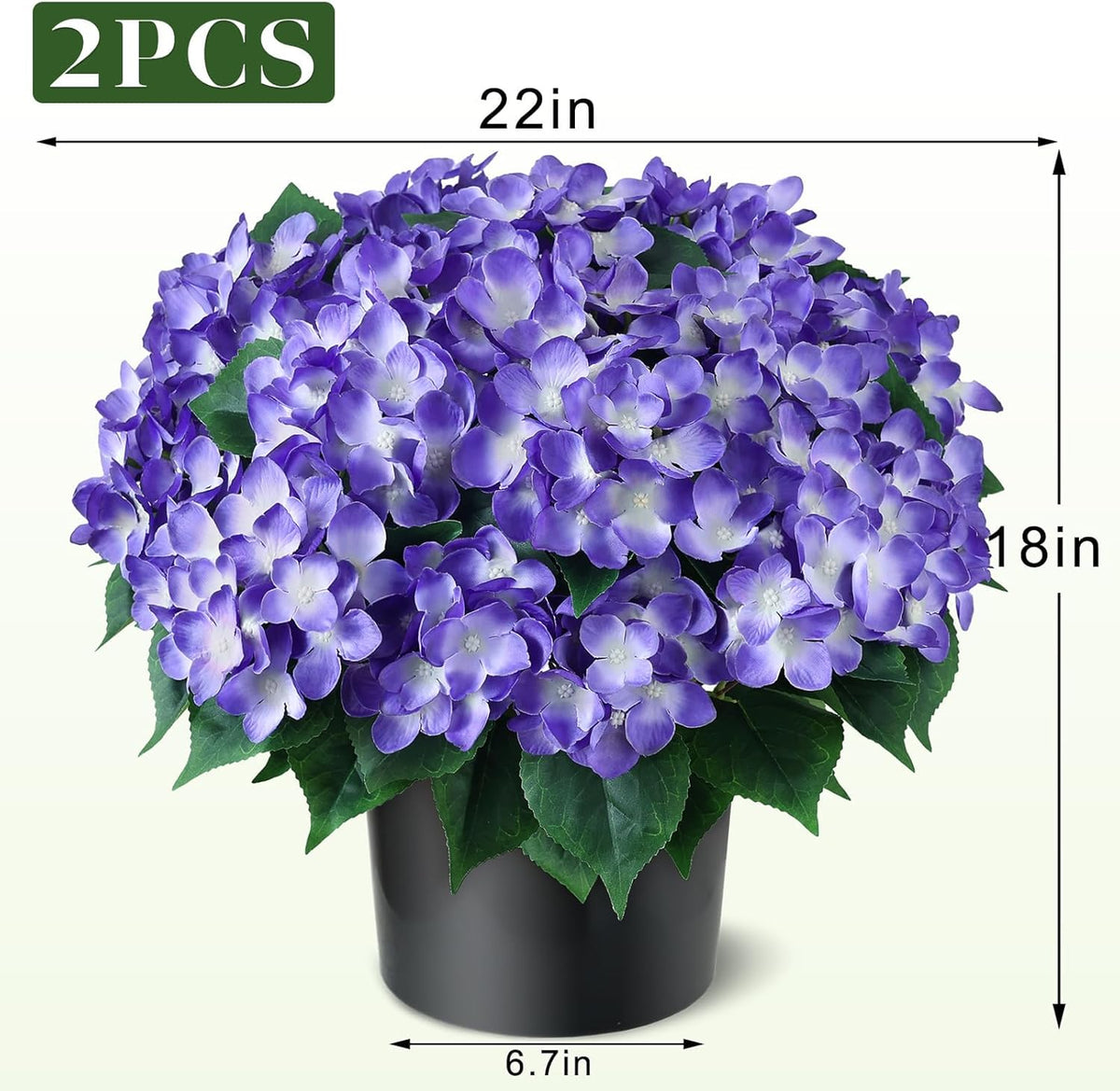 FOTEEWL Artificial Hydrangea Flower Topiary Trees - 2 Sets Faux Silk Flower Potted Plant, UV Resistant Fake Outdoor Hydrangea Bush for Front Door, Farmhouse, Garden, Porch Decor (Purple)