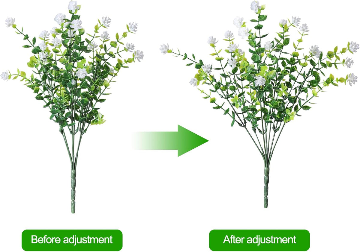 Artificial Fake Outdoor Plants Flowers for Spring Decoration, UV Resistant Realistic White Plastic Flowers Faux Plant Monkey Grass for Planter Home Garden Porch Patio Window Box