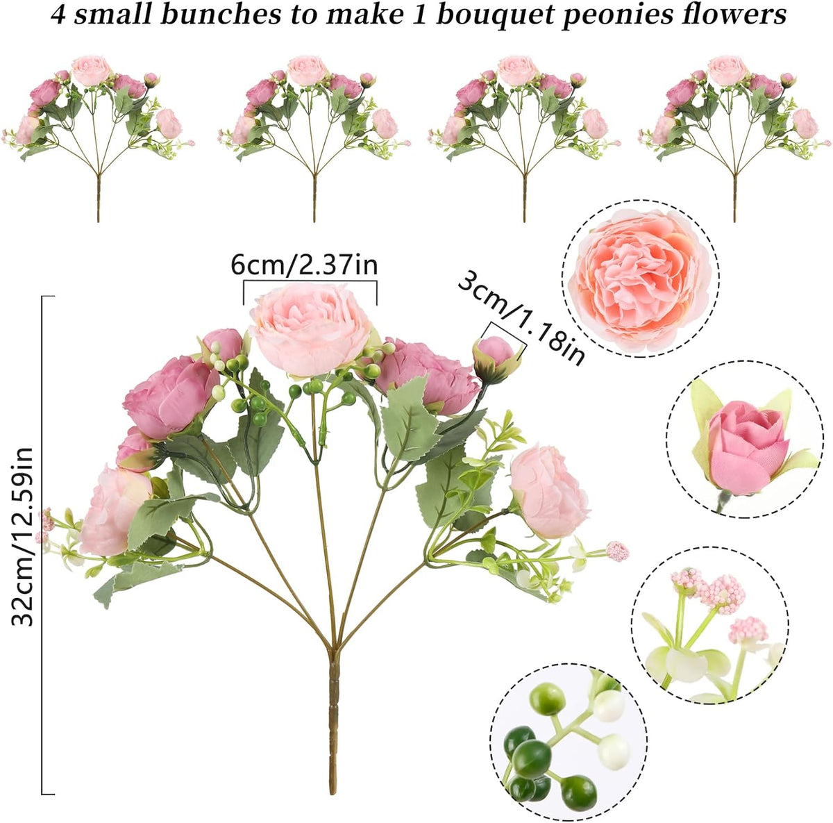 Lifelike Artificial Peonies Silk Pink Home Decor Assortment