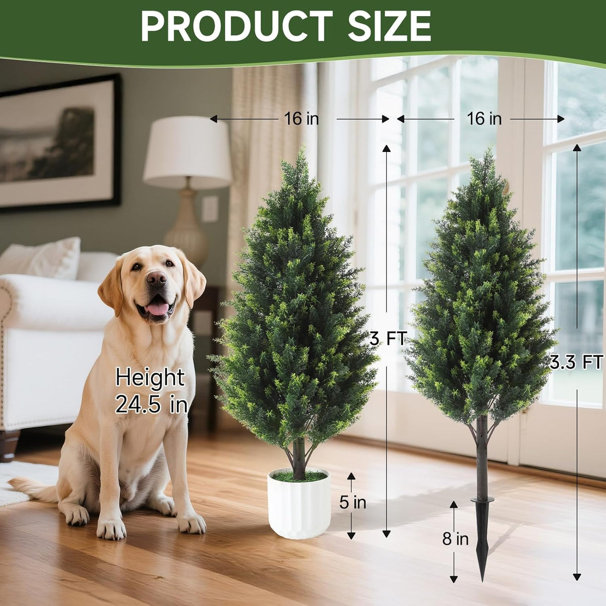 3FT Artificial Cedar Topiary Trees Set of 2 Detachable Planter & Spike, UV Resistant Faux Plants Outdoor and Indoor, Realistic Fake Bushes Pine Tree for Front Porch Decor