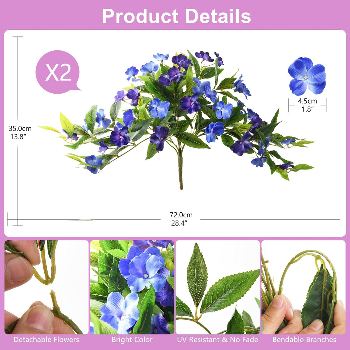 Hommyea Artificial Flowers for Outdoor, 2 Bundles UV Resistant Fake Plants Decoration Realistic Faux Silk Flowers No Fade Plastic Flowers for Outside Planters Home Porch Patio Yard Garden Decor