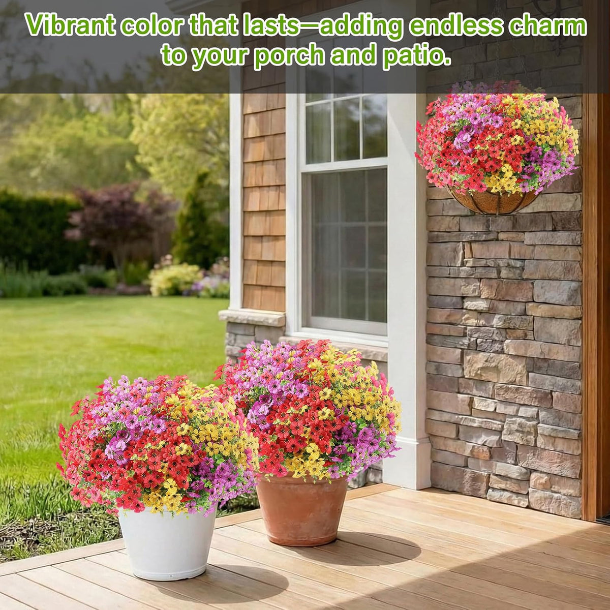 Artificial Flowers Fake Plants for Outdoors Spring Decoration, 13Bundles Silk Realistic UV Resistant Faux Flowers for Outside Planter Porch Yard Patio Garden Home Indoor, Mix