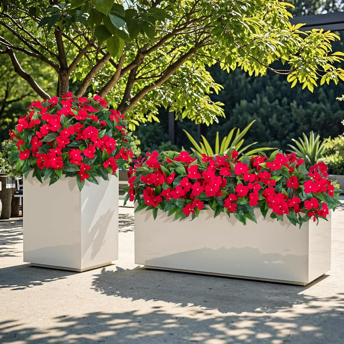 5 Pcs Artificial Flowers for Outdoors Silk Impatiens Flowers Bouquet Decorations Fake Faux Plants UV Resistant for Spring Summer Garden Patio Porch Window Box Balcony Planters Home, Red