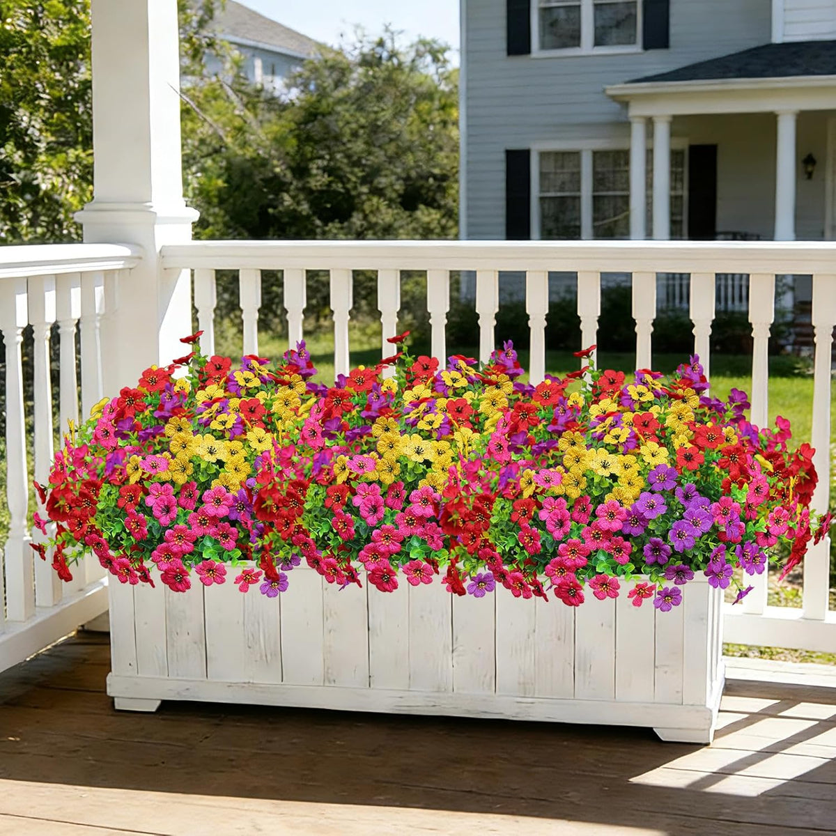 Artificial Flowers for Outdoors, Fake Faux Plants Outside Realistic Spring Summer Decor, UV Resistant Silk Flowers for Home Porch Garden (12, Purple Red Yellow Hot Pink)
