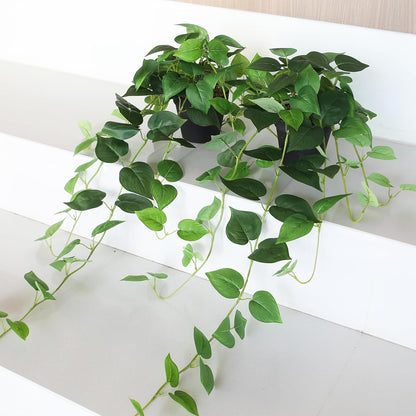 alyptus Fake Pothos Hanging Plants – 33" Set of 2 Faux Ivy Vines with Pots Realistic Silk Devil’s Ivy for Indoor Décor Low Maintenance Artificial House Plants for Home Bathroom or Office - Green