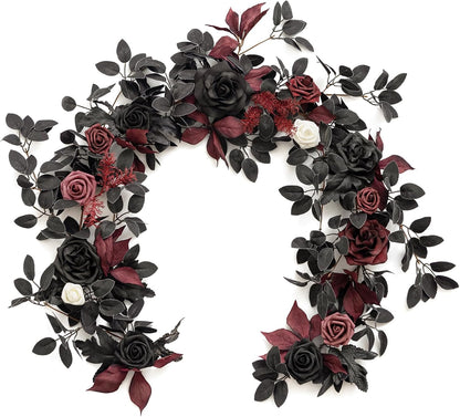 Seasonal Black Burgundy Rose Garland Home Decor Kit