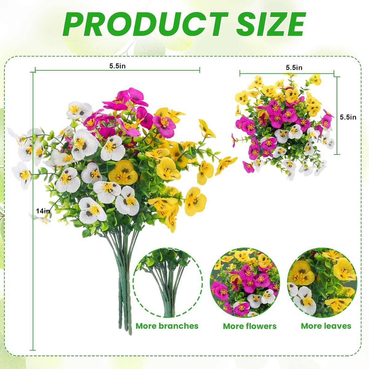 Alotiki Artificial Pansies for Outdoors, 24 Bundles Faux Silk Pansies Flowers UV Resistant Silk, Artificial Flowers for Porch Yard Garden Home Indoor Decor (Purple, White, Yellow)