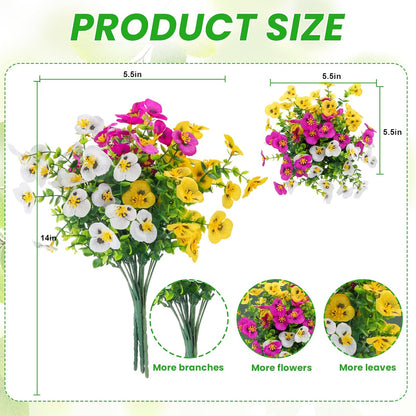 Alotiki Artificial Pansies for Outdoors, 24 Bundles Faux Silk Pansies Flowers UV Resistant Silk, Artificial Flowers for Porch Yard Garden Home Indoor Decor (Purple, White, Yellow)