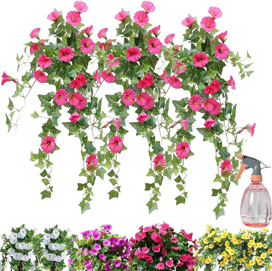 Uv Simulation Artificial Flower, Artificial Petunias for Outdoors, Artificial Petunias for Outdoors Uv Resistant, Petunias Artificial Flowers Realistic Home Decor Garden Plants (3, Red)