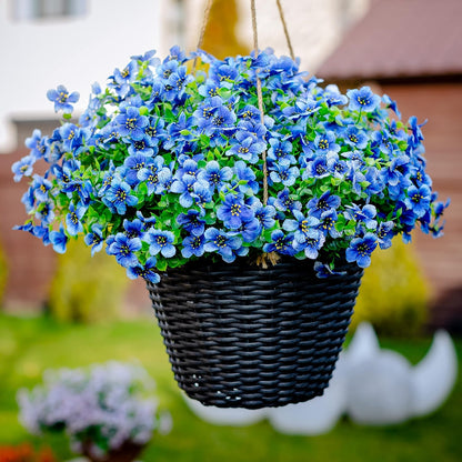 Artificial Flowers for Outdoors Fake Plants - 16 Bundles Faux Outside Greenery Boxwood No Fade Plastic Shrubs Fall Decor Farmhouse Home Garden (Blue)