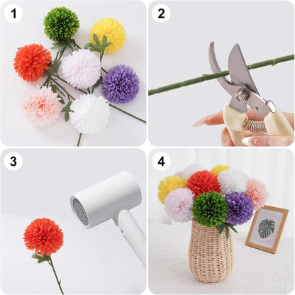 BonBloom's Artificial Chrysanthemums Flowers, 10 Pcs Realistic Large Faux Mums Chrysanthemums Ball Silk with Stems for Autumn Easter Home Floral Arrangement Table Centerpiece (Orange)