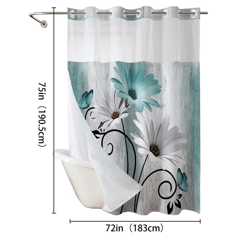 Double-Layer Daisy Printed Shower Curtain - Hookless Waterproof Fabric for Bathroom