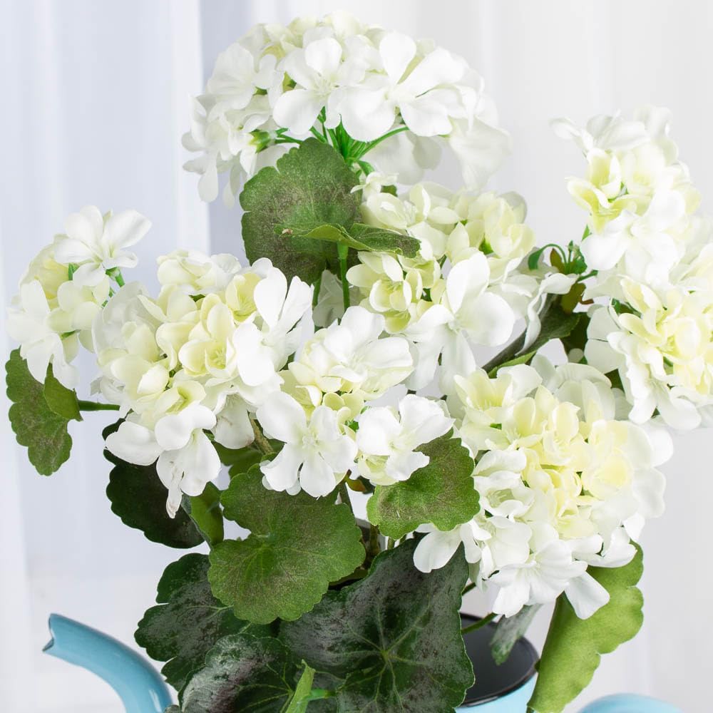 Factory Direct Craft White Silk Artificial Geranium Bush - Weather Resistant Indoor or Outdoor Summer Flower Arrangements, Floral Displays, Window Boxes, Porch Pots - Size: 18" H