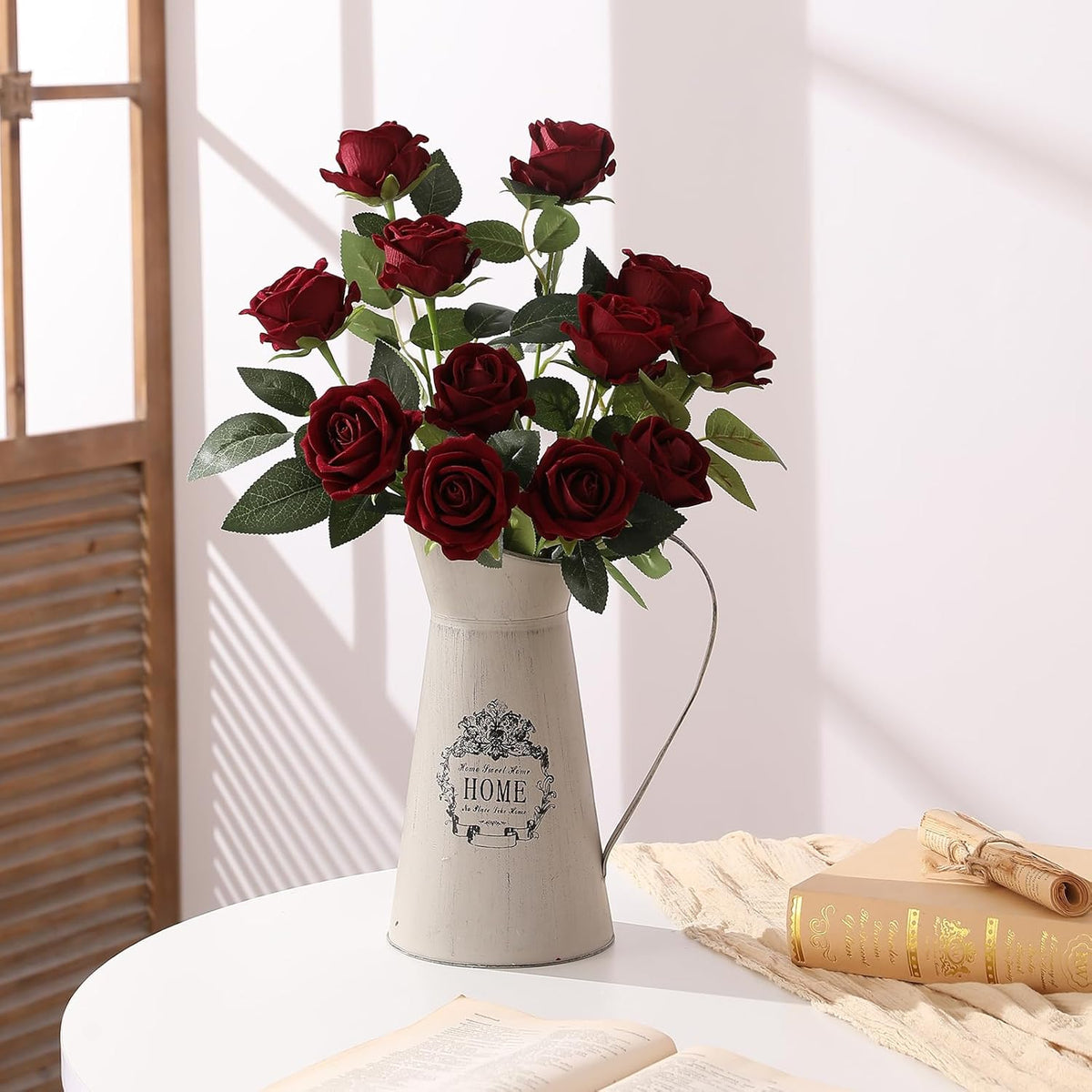 Hawesome 12PCS Artificial Flowers Fake Roses, Realistic Velvet Long Stem Red Roses Bouquet for Wedding Centerpiece Home Decor Party & Valentines (Wine)