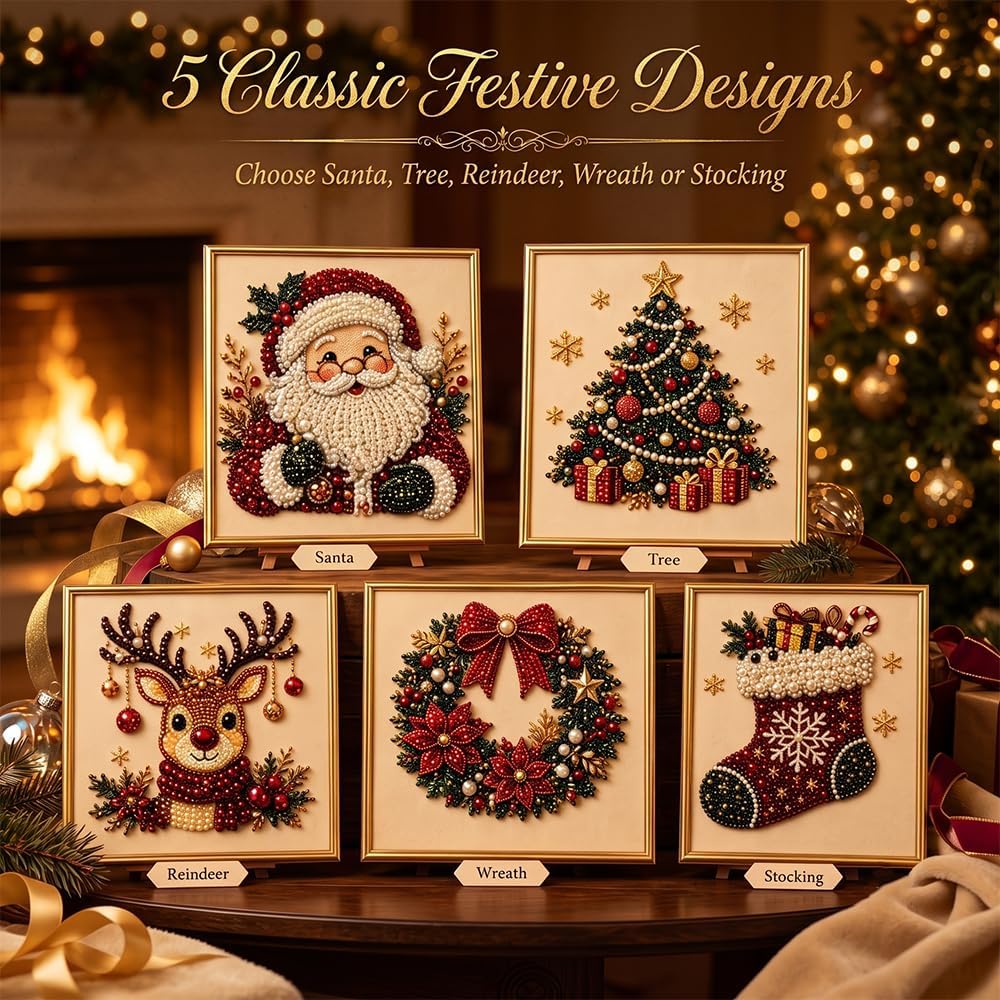 DIY Christmas Pearl Diamond Painting Art Kit with Frame, Festive Handmade Home Wall Decor