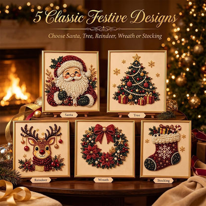 DIY Christmas Pearl Diamond Painting Art Kit with Frame, Festive Handmade Home Wall Decor
