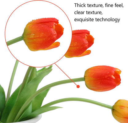 Artificial Flowers 20 Pcs Fake Tulips Real Touch, Faux Latex Tulips Flowers with Gift Box Soft Faux Tulips Bouquets Arrangements for Party Wedding Home Room Decoration (Orange)
