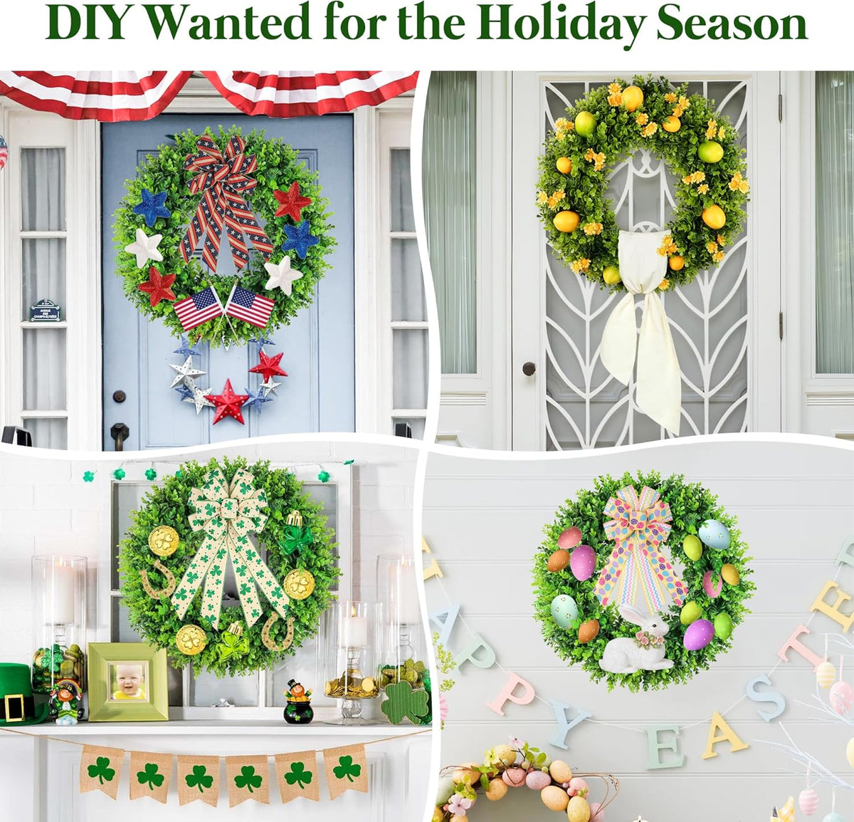 DDHS 20" Boxwood Wreaths Front Door Artificial Spring Wreath. Wreaths for Front Door Farmhouse Wedding Green Year Round Indoor Outdoor for Summer Wreath St Patricks Day Decorations -(Hello Sign)