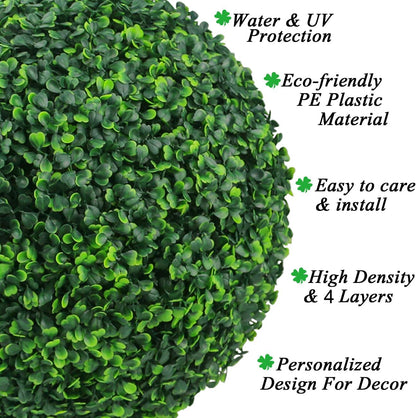 2 PCS 15.7 inch 4 Layers Artificial Plant Topiary Ball Faux Boxwood Decorative Balls