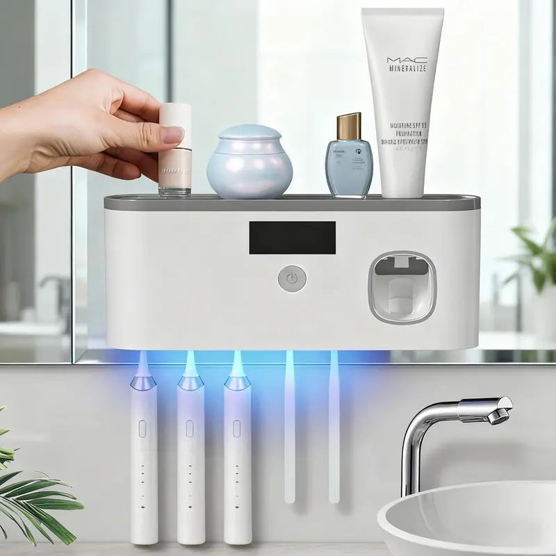Wall-Mounted Multifunctional Bathroom Organizer - Adhesive No-Drilling Toothbrush Holder