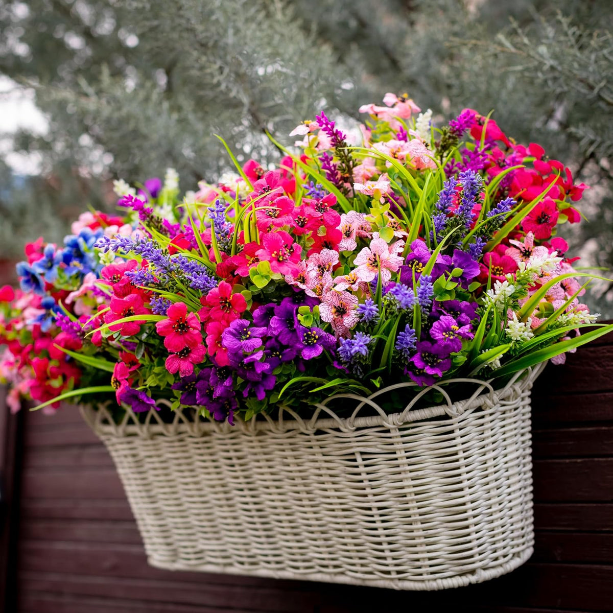 Artificial Flowers Outdoor Shrubs - 16 Bundles Fake Plants UV Resistant No Fade Faux Plastic Greenery Home Garden Porch Patio Decoration Office Indoor (1, Multi-16 Pcs)