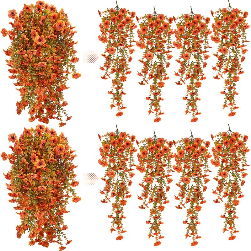 8-Piece Faux Daisy Vines Set - UV-Resistant Silk Plastic Hanging Plants with Eucalyptus Leaves