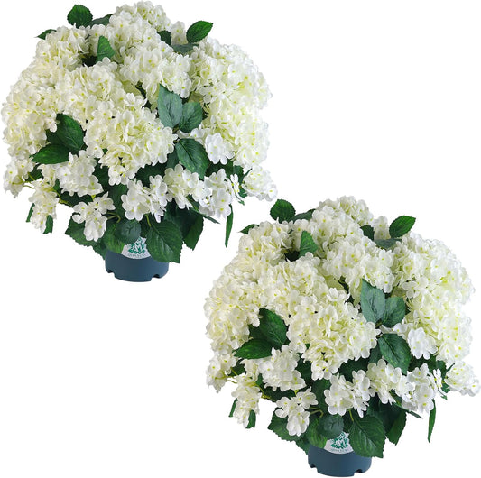 QIANYUN Artificial Topiary for Outdoors -20” Potted Plant Fake Hydrangea Bush-UV Resistant Artificial Outdoor Plants for Front Porch, Garden, Yard, Patio Decor (White)