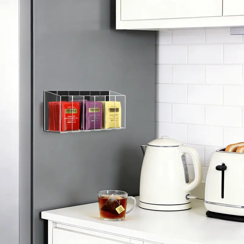 Drink Packet Organizer, Mountable Space-Saving Tidy Counter Setup Holder with Adhesive & Magnetic Sticker