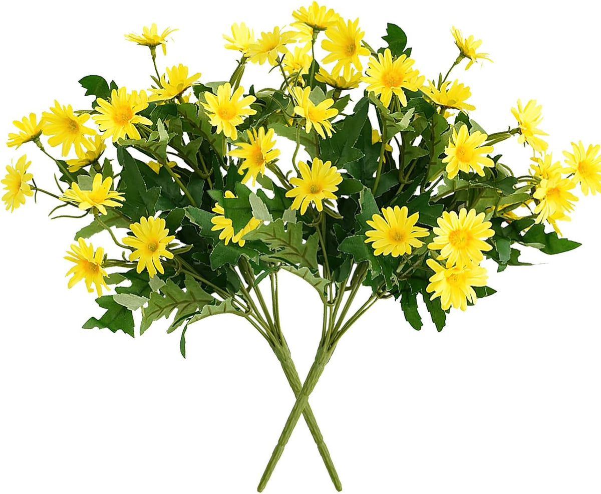 LGEGE Artificial Daisy Flowers for Outdoor - 2 Bundles Yellow Daisy Flower Bulk, Perfect Decoration for Table Windowsill Porch