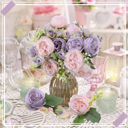 16 Bundles Artificial Peonies Silk Peonies Faux Flower Bouquet Fake Peony Flower Arrangements Table Centerpieces for Vase Wedding Party Boho Home Office Decoration Bulk (Pink, Purple)