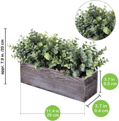 Winlyn Faux Eucalyptus Plants in Rustic Rectangular Wood Planter Box Artificial Eucalyptus Greenery Arrangement Potted Plant in Dusty Green for Wedding Centerpiece Office Room Table Windowsill Décor