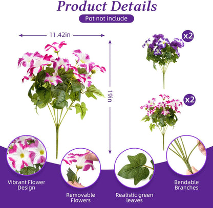 FULLMUSIC Spring Artificial Flowers for Outdoors, UV Resistant Fake Morning Glory, Look Real Faux Silk Plants for Front Door Garden Porch Planter