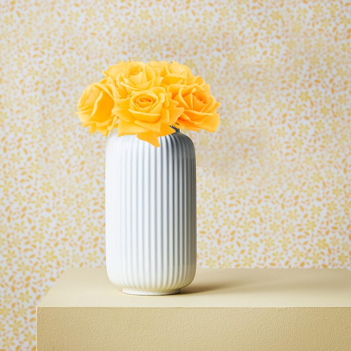 Eyamumo Fake Flowers, Faux Silk Real Touch Artificial Rose Flowers for Decoration DIY, Wedding Party, Home Office Decoration and Dining Table Centerpiece, 7Pcs (Yellow-30cm, 30CM)