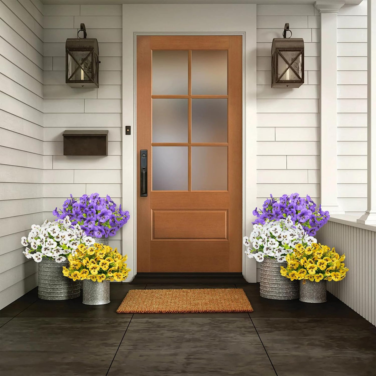 Artificial Flowers for Outdoor, UV Resistant Fake Pansy Flowers, Silk Faux Fowers for Outside Planters Home Garden Office Patio Front (18 Bundles)