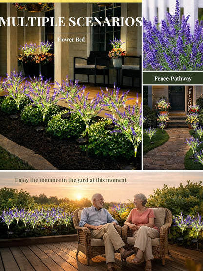 GIGALUMI Solar Garden Lights with Lavender, LED Garden Decor Carefree Solar Flowers Outdoor Waterproof, Yard Decorations Outdoor, Allergy-Free Everlasting Light up Flowers for Yard Patio (Set of 2)