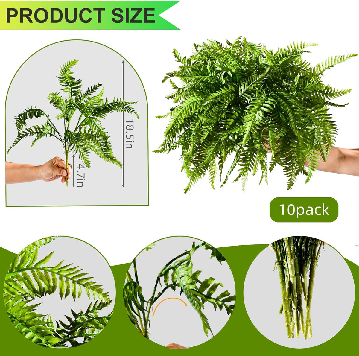 Vibrant Artificial Fern Greenery Kitchen Home Decor Display