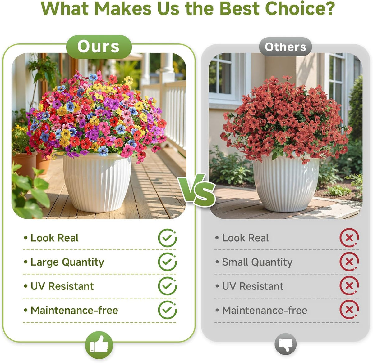 Alupssuc 32 Bundles Artificial Flowers for Outdoors Decoration, UV Resistant Silk Faux Floral Spring Fake Plastic Plants Greenery for Outside Indoor Home Garden Porch Window Box Decor, Mix 6 Colors