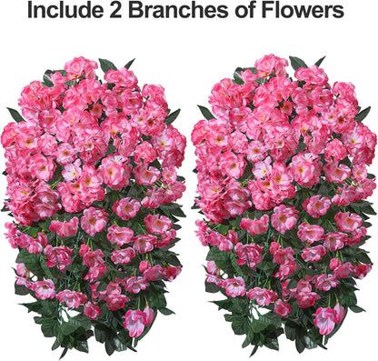 Ivydale Fake Geraniums Artificial Flowers for Outdoors Spring Plants Decor, 2 PCS Red Faux Hanging Flowers Outdoor Realistic Silk Geraniums Vines UV Resistant for Outside Planters Porch Patio Garden