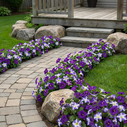 10 Pcs Realistic Outdoor Artificial Petunias | UV-Resistant Silk Faux Flowers | Lifelike Porch Decor in Purple & White
