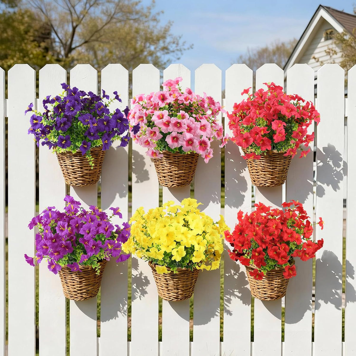 INQCMY Artificial Fake Petunia Flowers for Outdoors Spring Decoration, 12 Bundles Faux Plants Outdoor UV Resistant Realistic Silk Flower for Outside Planters Patio Porch Yard Window Box